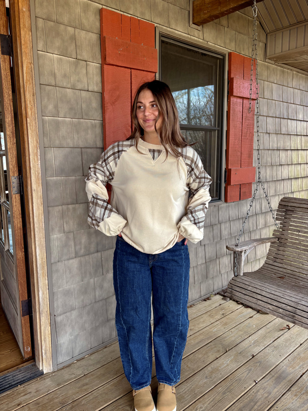 Playful Plaid Mix Print Top