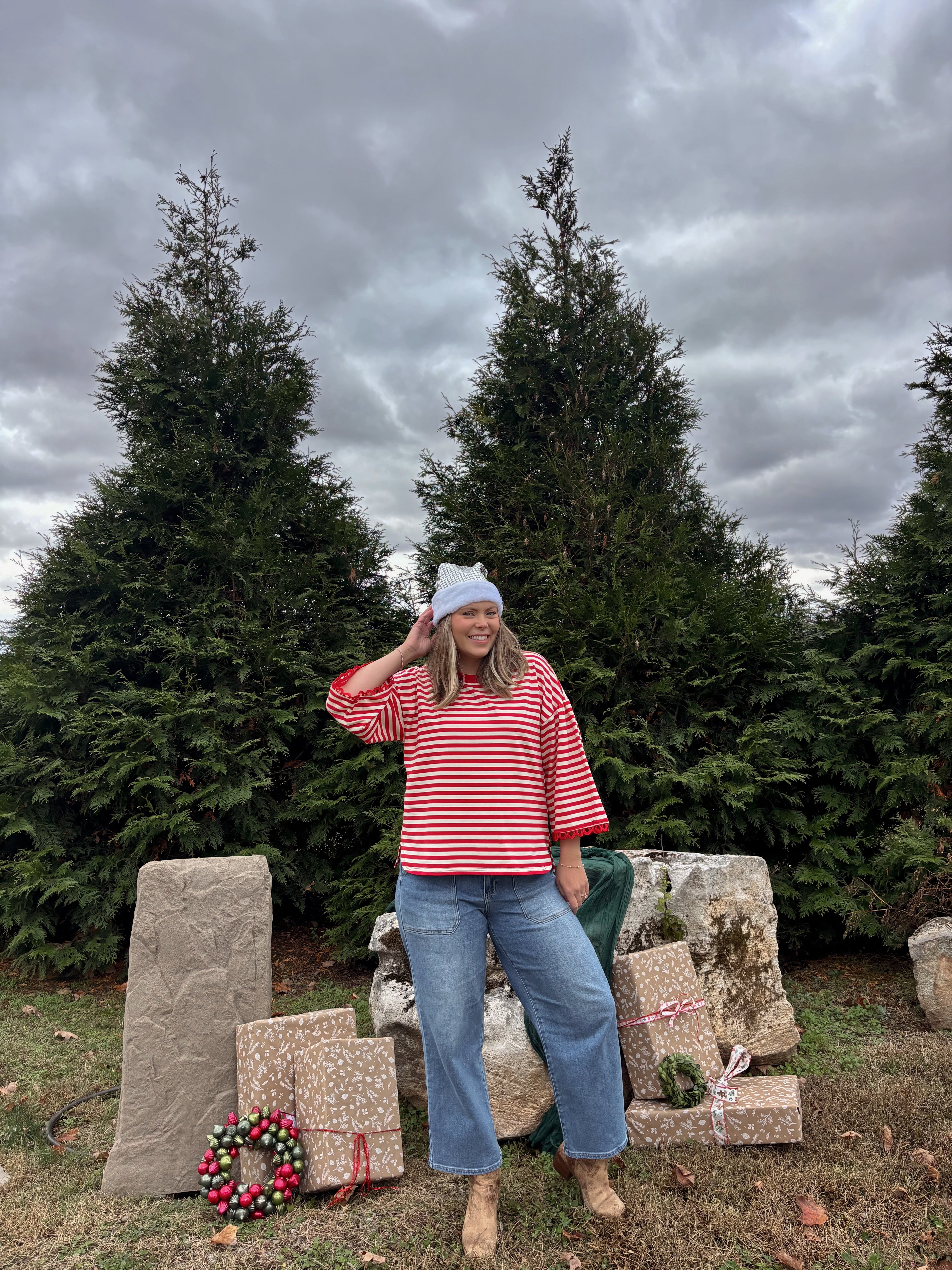 Poinsettia Lace Trim Top