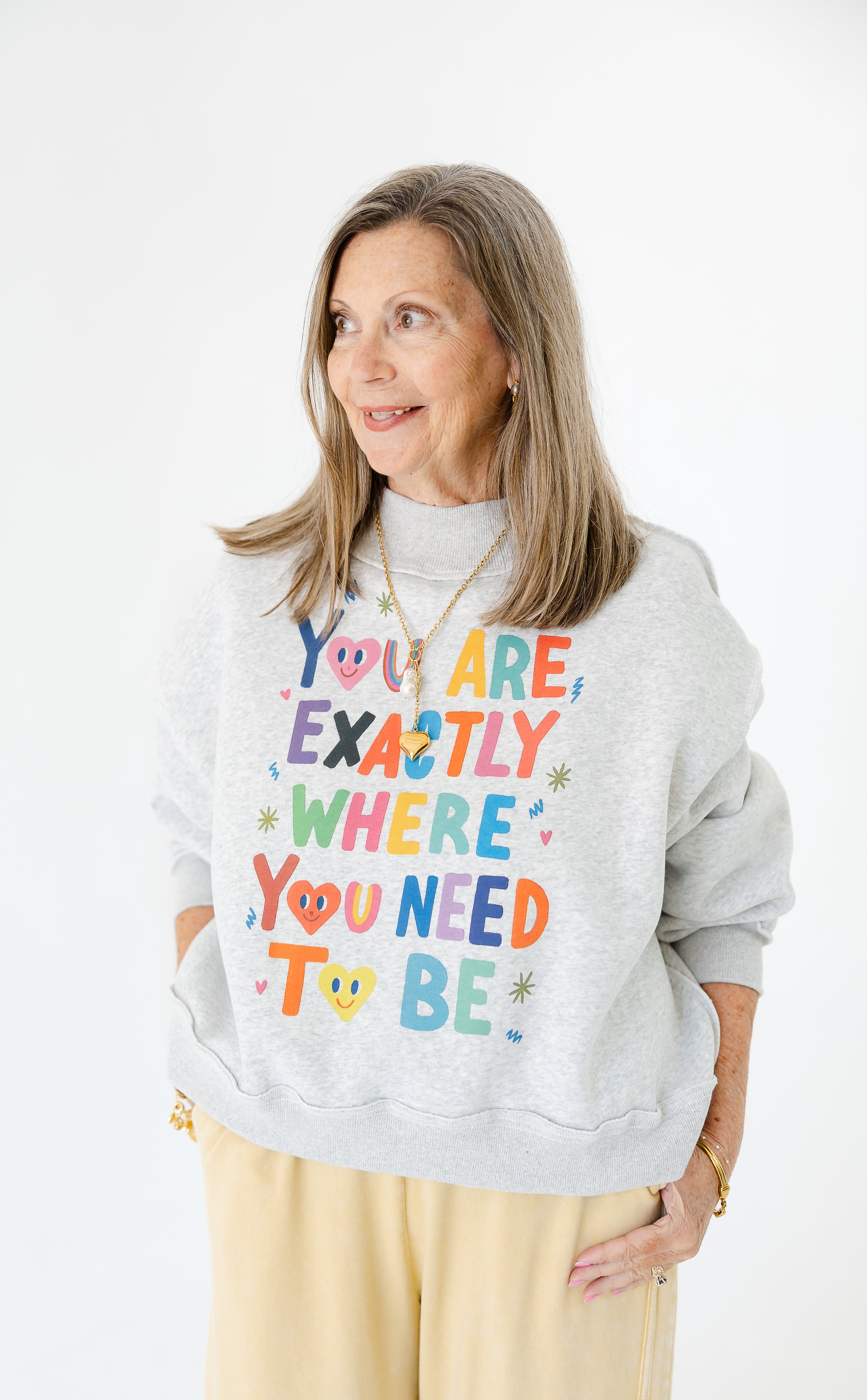 "Life Is Good" Reversible Mockneck -Heather Grey