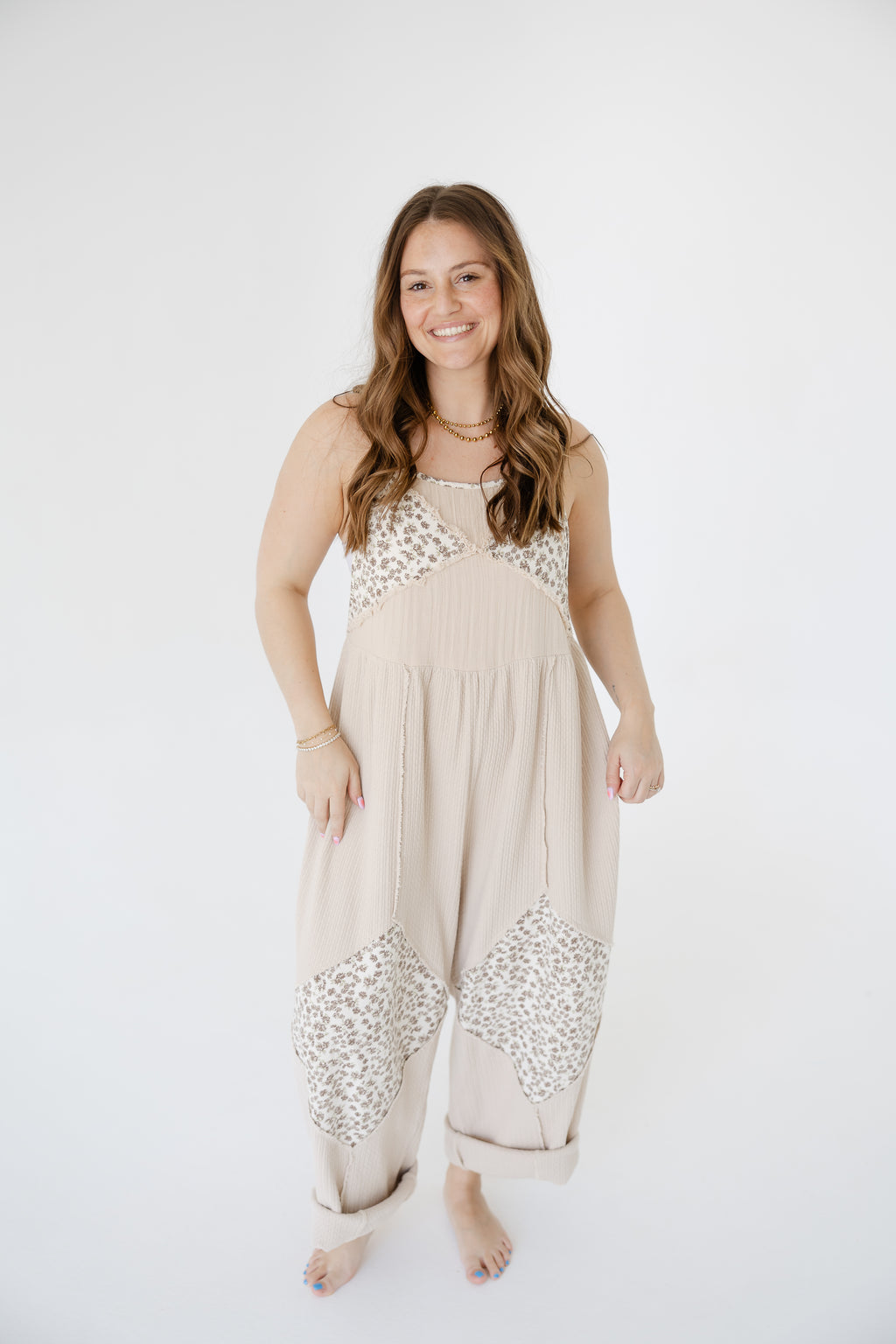 Oatmeal Floral Overalls