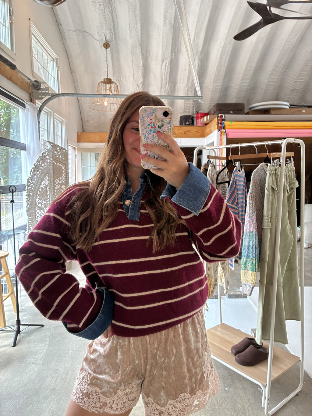 Collared Pink Denim Top